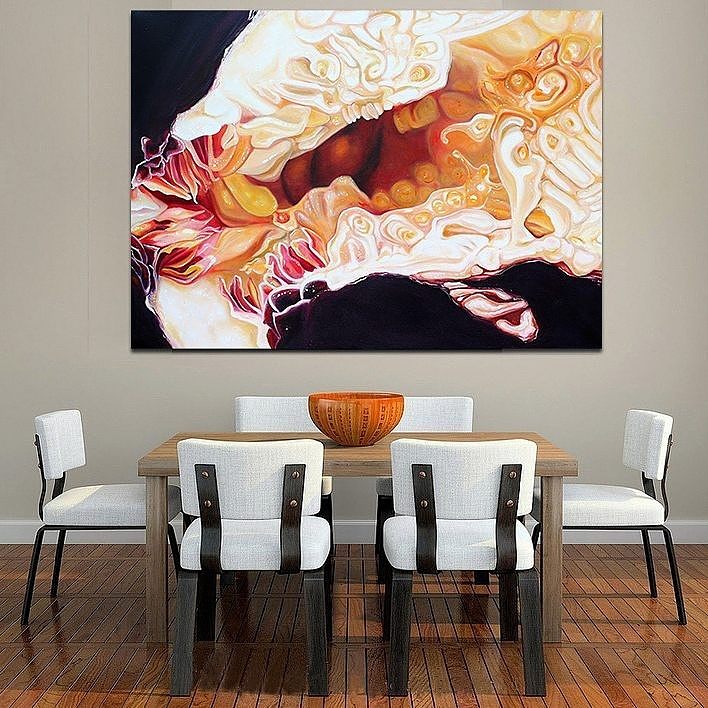 Angela Faustina's oil painting Black Mission Fig I hanging in situ above a dinner table.