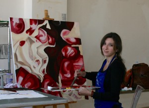 Artist Angela Faustina in her studio at the MIRA Artist Residency, 2011.
