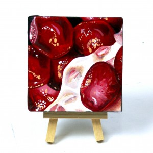 Angela Faustina, Pomegranate XVIV, 2015. Oil on canvas with wooden easel, 4" by 4”. Private Collection.