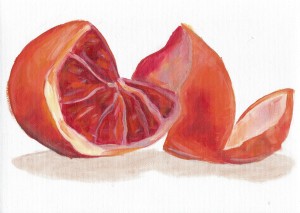 Angela Faustina, Blood orange study, 2015. Oil on unstretched canvas, 12" by 9".