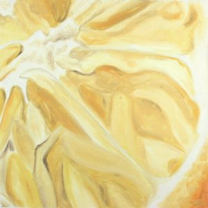Angela Faustina, Lemon study, 2015. Oil on unstretched canvas, 12" by 12".