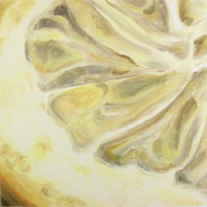 Angela Faustina, Lemon study, 2015. Oil on unstretched canvas, 12" by 12".