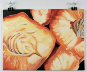 Angela Faustina, Georgia peaches study, 2016. Oil on canvas panel, 12" by 9".