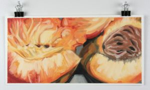 Angela Faustina, Georgia peaches study, 2016. Oil paint on canvas paper, 12" by 6".