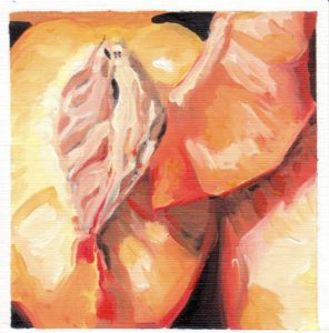 Angela Faustina, Georgia peaches study, 2016. Oil paint on canvas paper, 3 7/8" by 4 1/16".