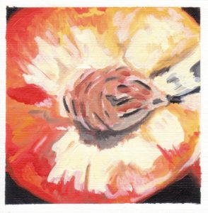 Angela Faustina, Georgia peaches study, 2016. Oil paint on canvas paper, 4" by 4 1/16". Private Collection.