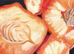 Angela Faustina, Georgia peaches study, 2016. Oil on canvas panel, 12" by 9".