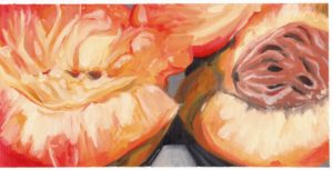 Angela Faustina, Georgia peaches study, 2016. Oil paint on canvas paper, 12" by 6".