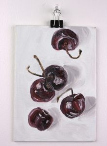 Angela Faustina, Cherries study, 2016. Oil on canvas panel, 5" by 7".