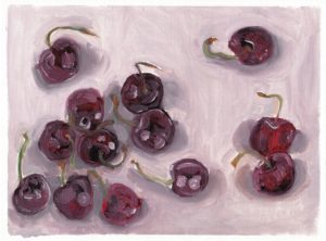 Angela Faustina, Cherries study, 2016. Oil on canvas paper, 10.75" by 8".