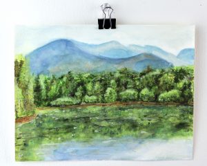 Angela Faustina, Camp Barney Lake Louis watercolor landscape painting, 2017. Watercolor on paper, 8" by 6".