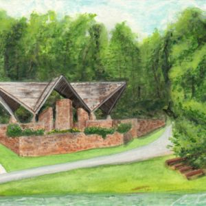 Angela Faustina, Camp Barney Chapel, 2017. Watercolor on professional watercolor paper, 8" by 6".