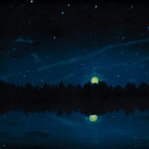 Full moon rising over Lake Lewis watercolor painting by Angela Faustina