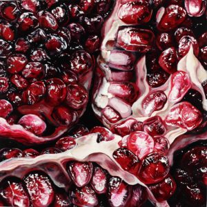 Angela Faustina, POMEGRANATE XVLIII, 2019. Oil on cradled painting panel, 12" by 12".
