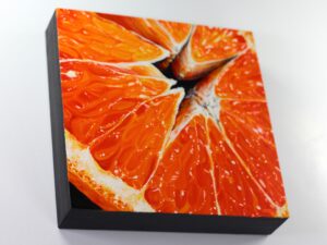 PAINTING DETAIL: Angela Faustina, ORANGE X, 2020. Oil on cradled painting panel, 8 by 8