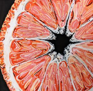Angela Faustina, GRAPEFRUIT VII, 2022. Acrylic on cradled painting panel, 4" by 4". Available through Angela's studio shop.