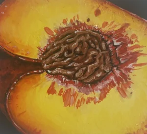Angela Faustina, GEORGIA PEACH XXIV, 2025. Oil on cradled painting panel, 6x6. Private Collection.