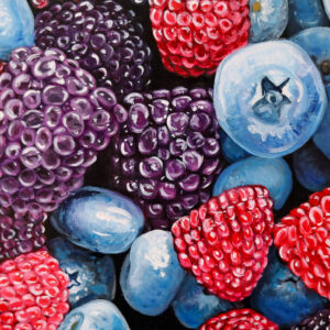 Angela Faustina, BERRY MEDLEY I, 2026. Oil on cradled painting panel, 7 by 5. Available through Angela's Studio Shop.